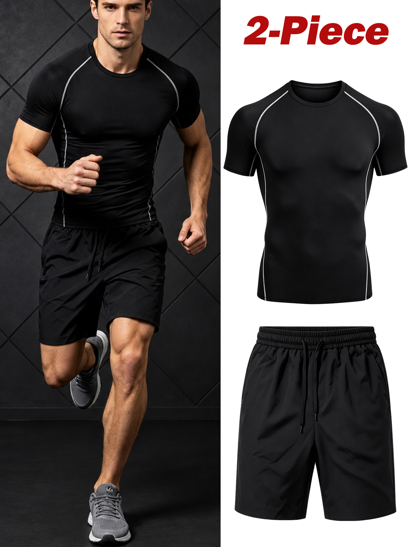 Running Gear For - 2-Piece Men's Sportswear Set, Long-Sleeve Crew-Neck