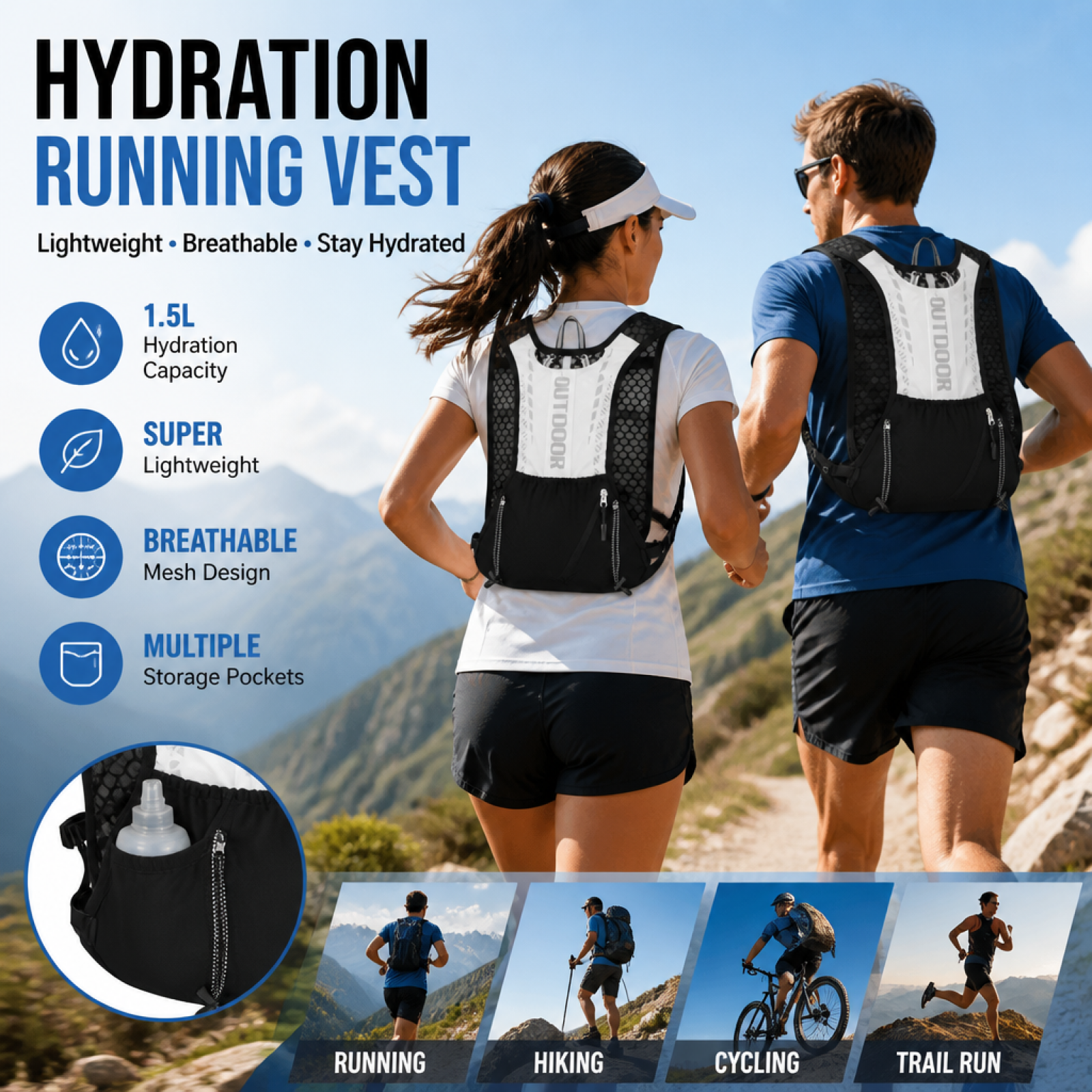 Running Gear Storage - Long-Distance Water Vest Lightweight Trail Running