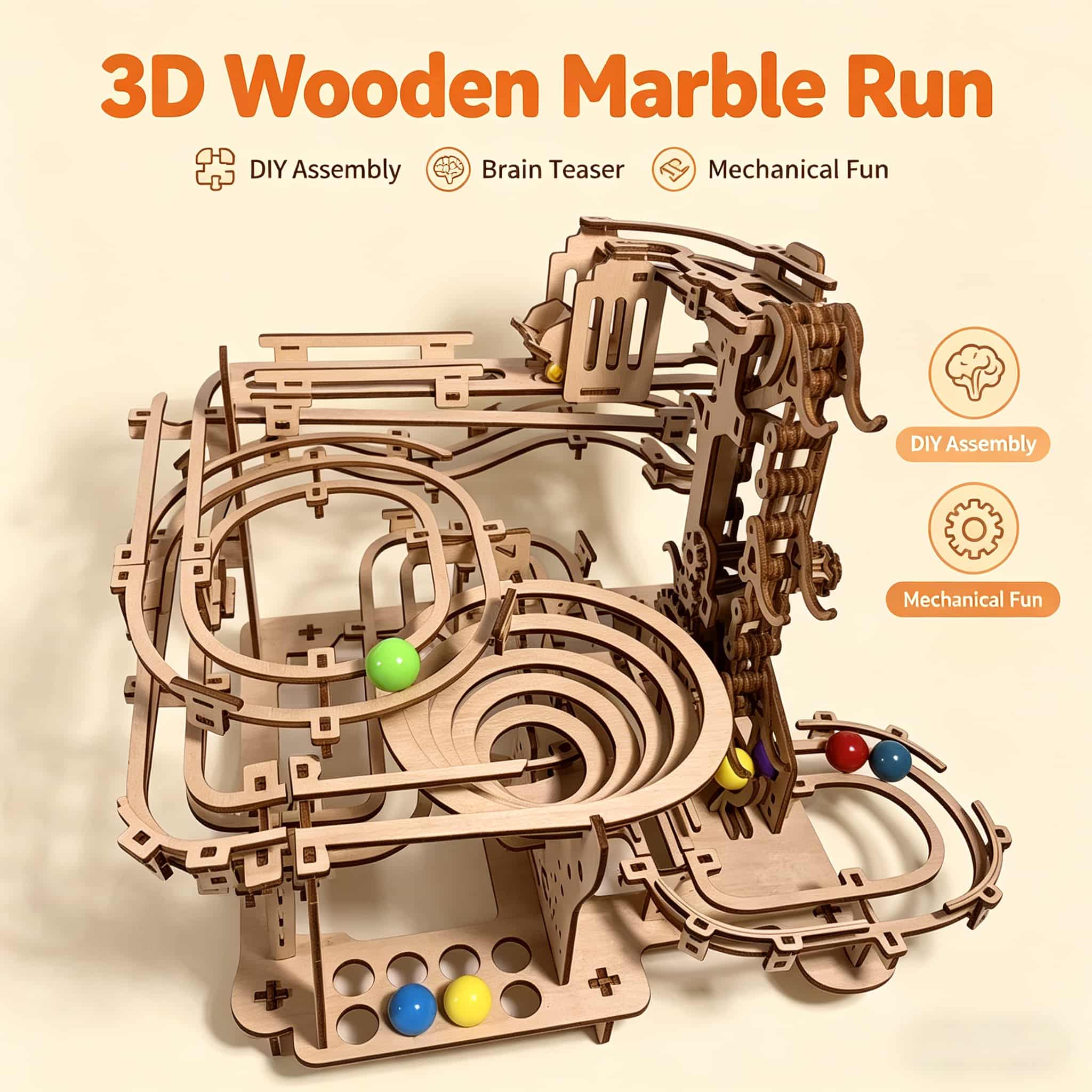 Mechanical Marble Run 3D Woode - Running Gear Gifts ulasan dan harga